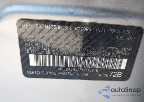 2014 Mitsubishi Mirage De from USA, damaged, VIN ML32A3HJ2EH002946